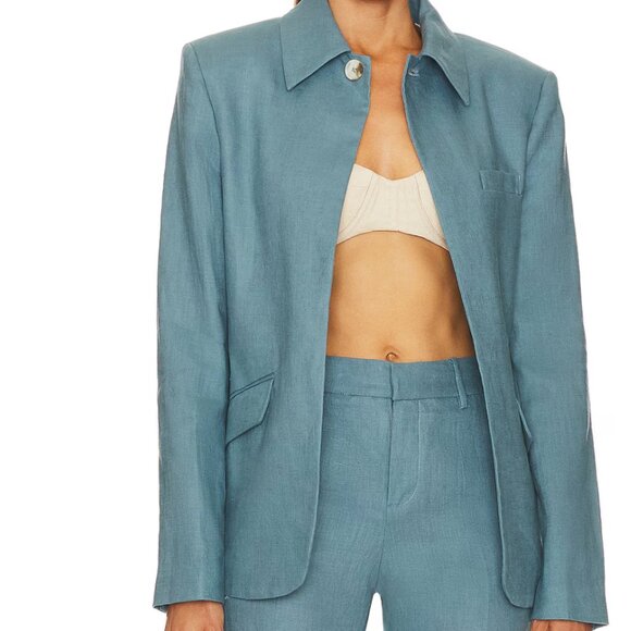 NEW GRLFRND Linen The Midway Blazer in Denim Blue MSRP $325 Size M - Picture 2 of 5